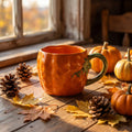 Cute Pumpkin Handmade Ceramic Mug with Dust Lid, Thanksgiving Halloween Coffee Cup for Office, Creative Water Cup Holiday Gift for Friends Family Coworkers Kitchen Home Decor