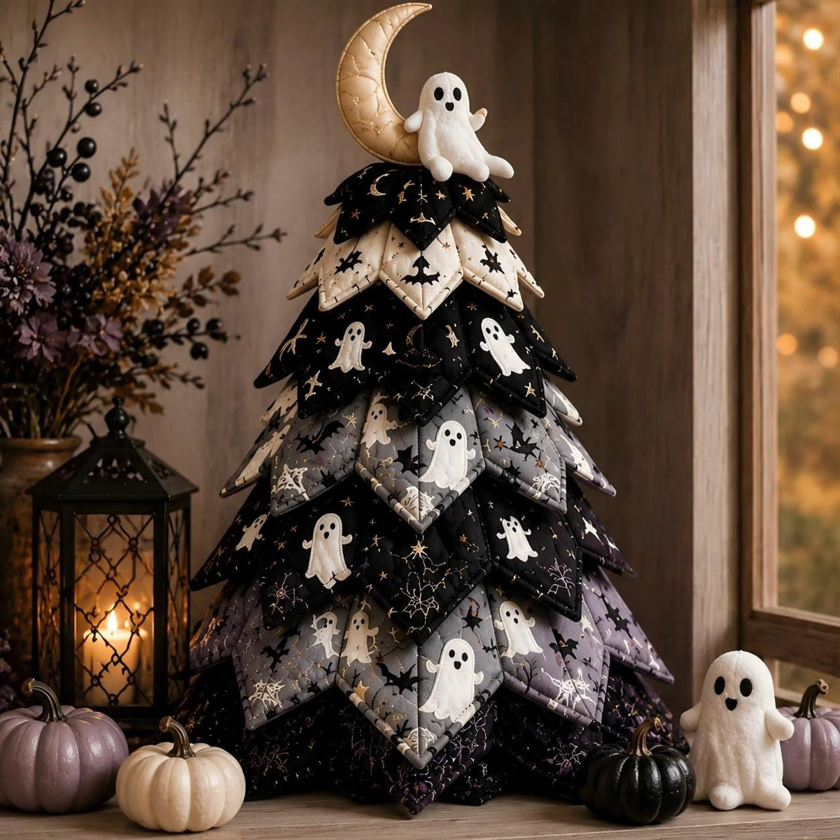 DIY Halloween Quilted Fabric Tree Kit, Sewing Project Holiday Mantel Decor, Quilted Patchwork Fabric Halloween Tabletop Christmas Tree, Handmade Gifts for Craft Lovers, Charming Patchwork Bundle #Cat