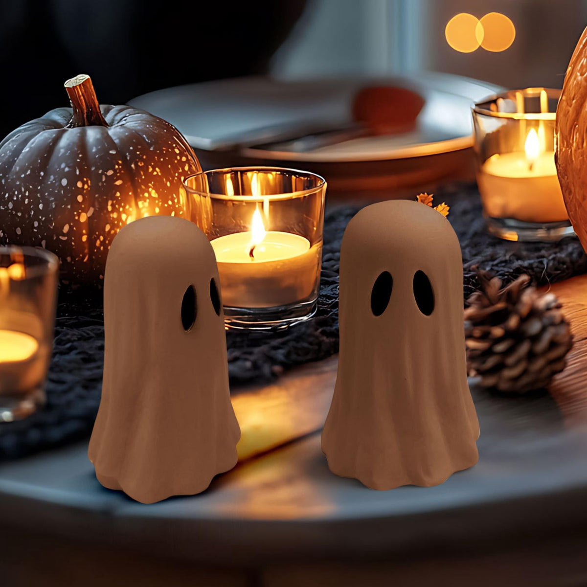 Fall Halloween Decorations -Handmade Terracotta Pumpkin Jack O' Lantern Outdoor Indoor -Cute Halloween Autumn Farmhouse Table Festival Decoration for Home Porch Front Door Mantel Room