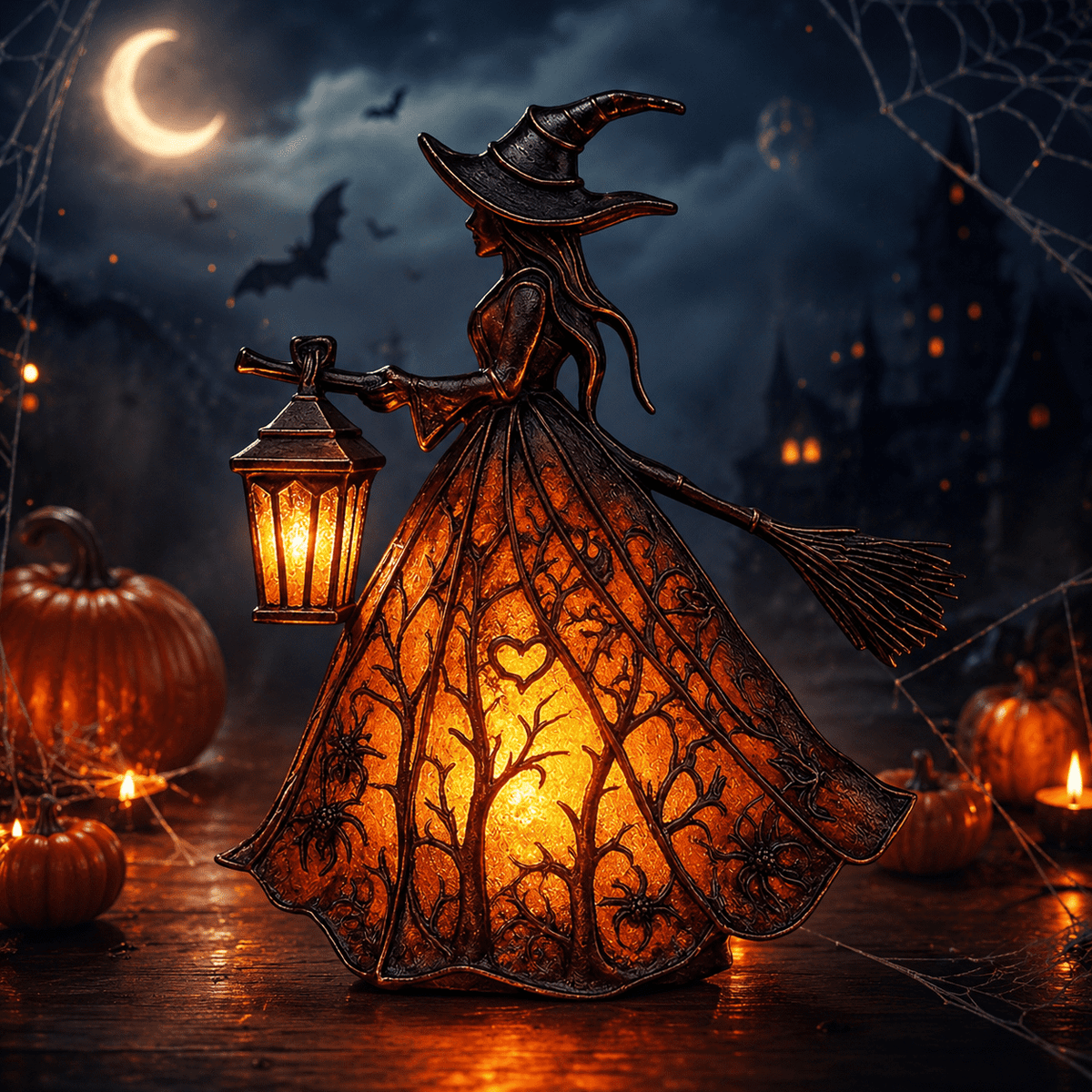 Diceymbol 11.81 Inch Halloween Ghost Night Light, Witch Hat Ghost Lamp with Jack O Lantern, Halloween Decorations Indoor for Table Mantel Party Decor
