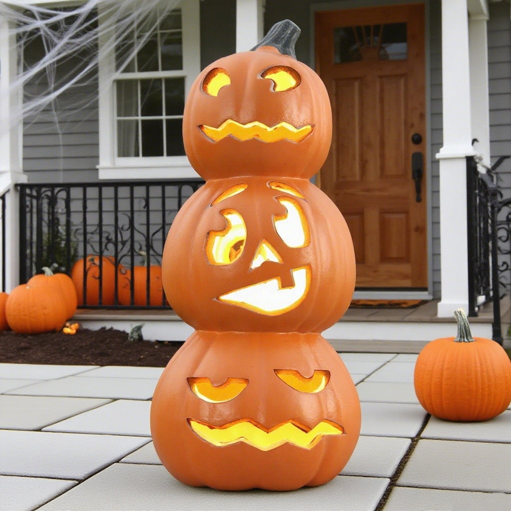 Every Moment Counts Waterproof 16" Glow Jack O'Lantern, Halloween Decorations, Led Pumpkin Lights, Waterproof Scare Light with Stake for Graveyard & Porch Terror, Outdoor Halloween Decor