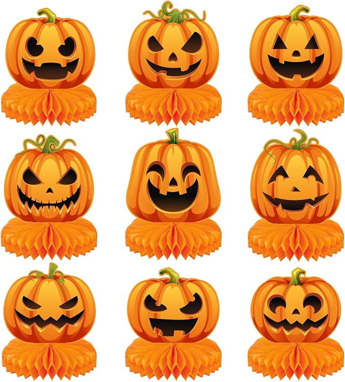 Faccito 9 Pcs Halloween Pumpkin Honeycomb Centerpieces Table Decorations