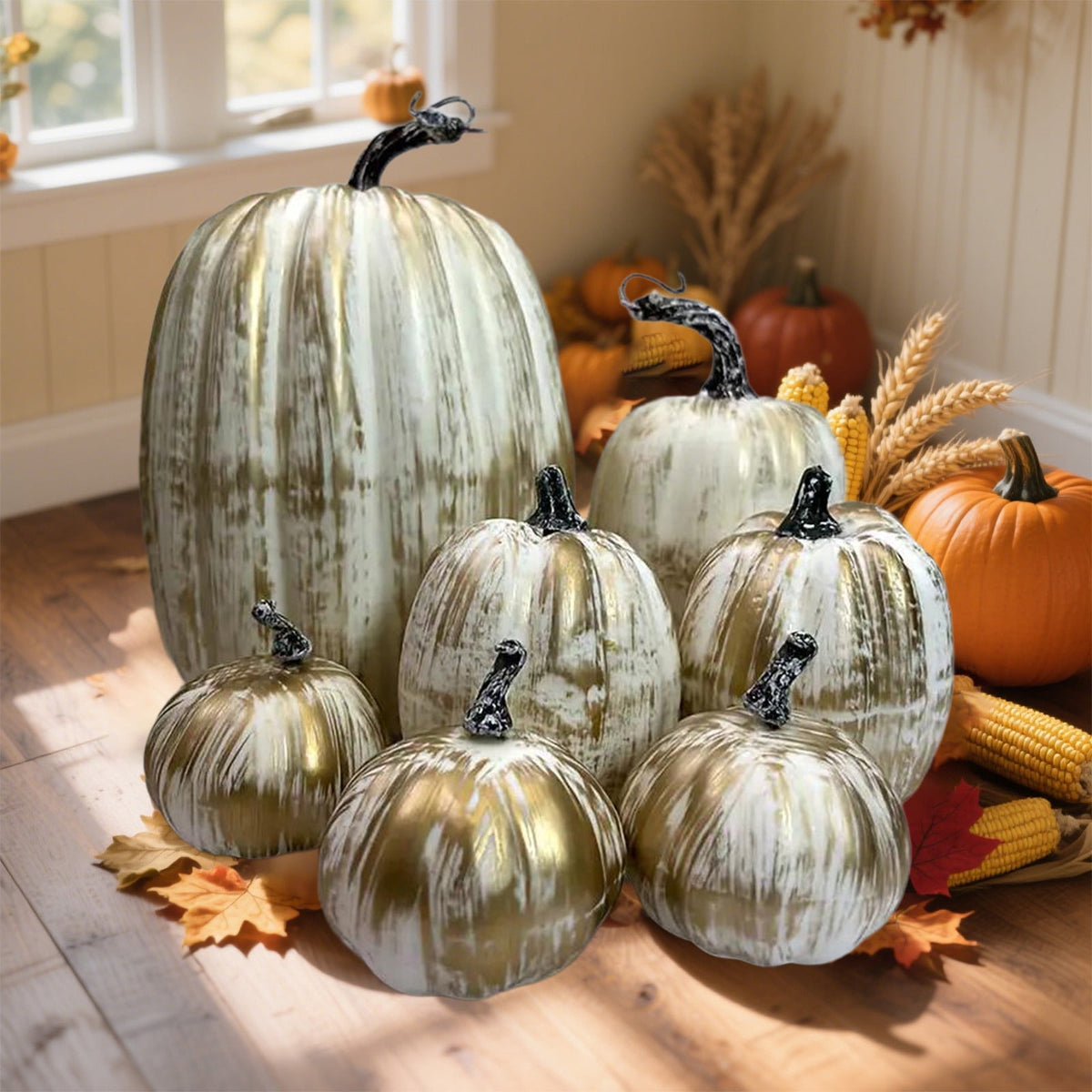Fall+Decorations,Outdoor Pumpkins for Porch,7pcs Halloween Decorative Pumpkin Model Realistic Looking Simulation Ornament Good For Party Decorations Display(Orange 7pcs/Set 8"-3")