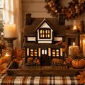 Fall Harvest Light Up Cottage House, LED Resin Pumpkin Autumn Halloween Thanksgiving Tabletop Decor with Warm Glow for Mantel Shelf Home Office Seasonal Decoration, 6" (1 PC)