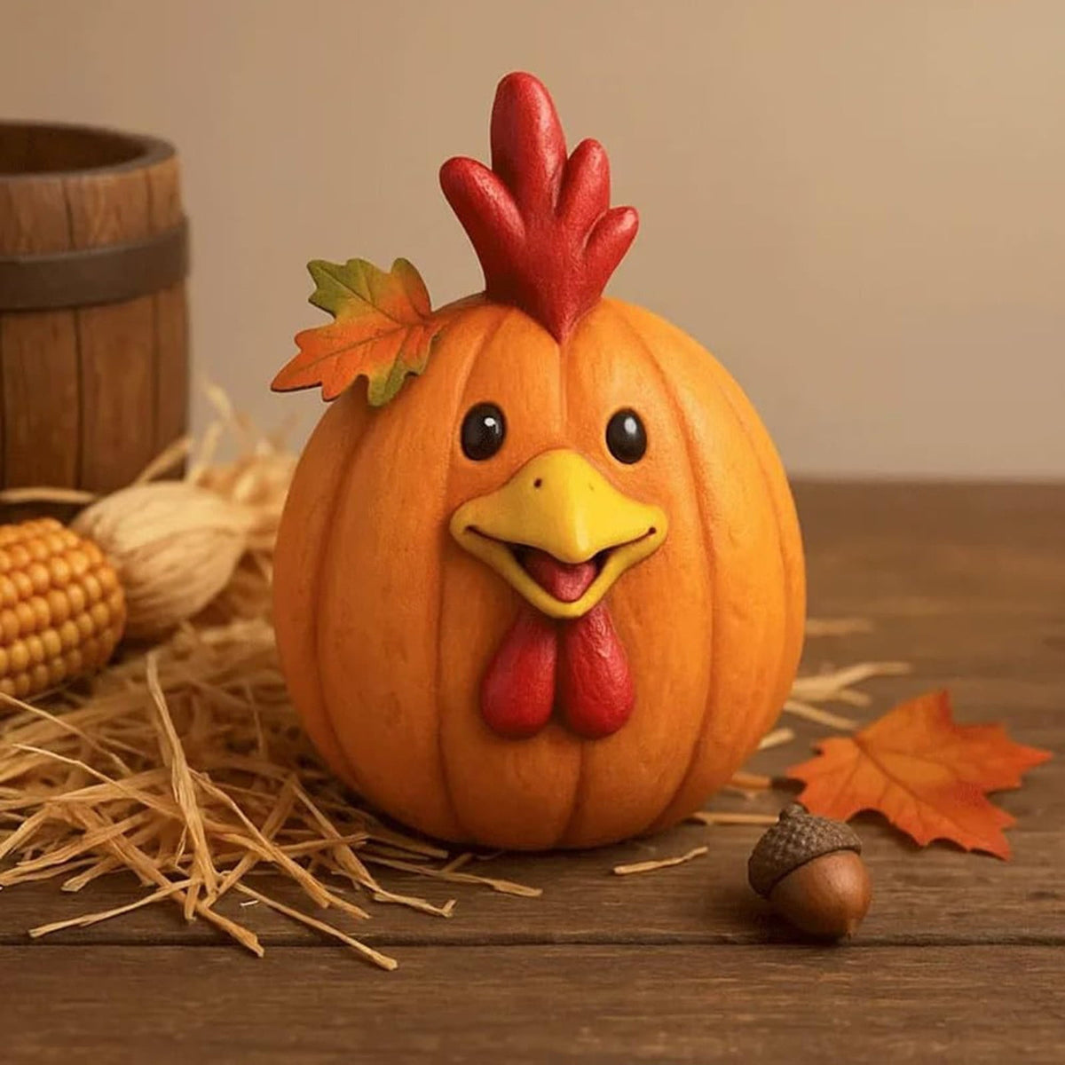 Farm Animal Pumpkin Figurines, Cute Funny Resin Cow Duck Sheep Pig Chicken Horse Statue, Autumn Fall Thanksgiving Halloween Table Centerpiece, Home Desktop Decor, 5-Inch
