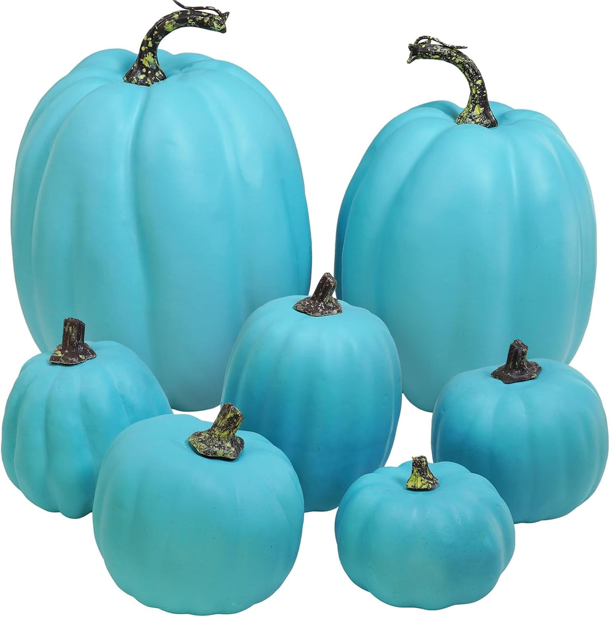 Foraging dimple 7 Pcs Assorted Harvest Orange Artificial Pumpkins Decorative Pumpkins Foam Pumpkins with Gold Stems for Fall Harvest Autumn Home Wedding Thanksgiving Halloween Party
