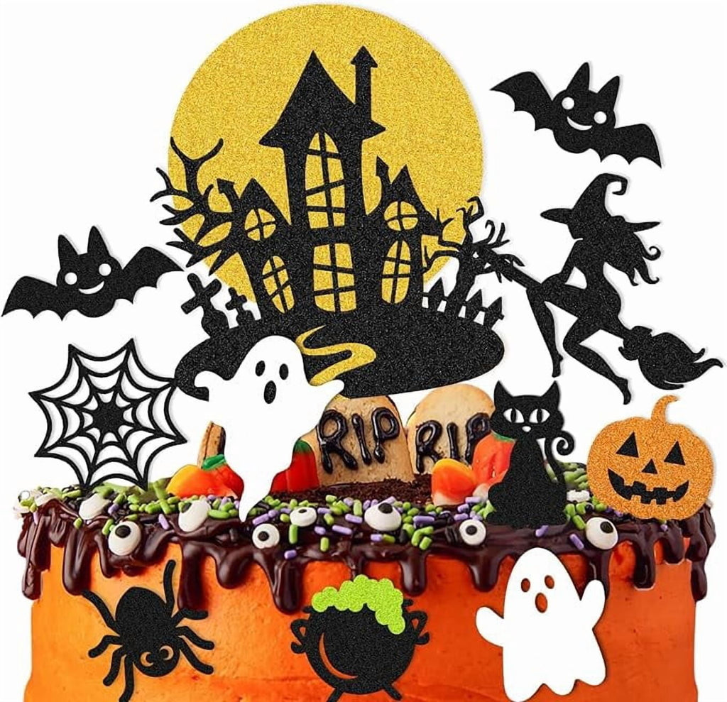 Halloween Cake Decoration Halloween Cupcake Topper Ghost Witch Pumpkin Bat Spider Haunt House Theme Cake Decoration for Horror Party Supplies