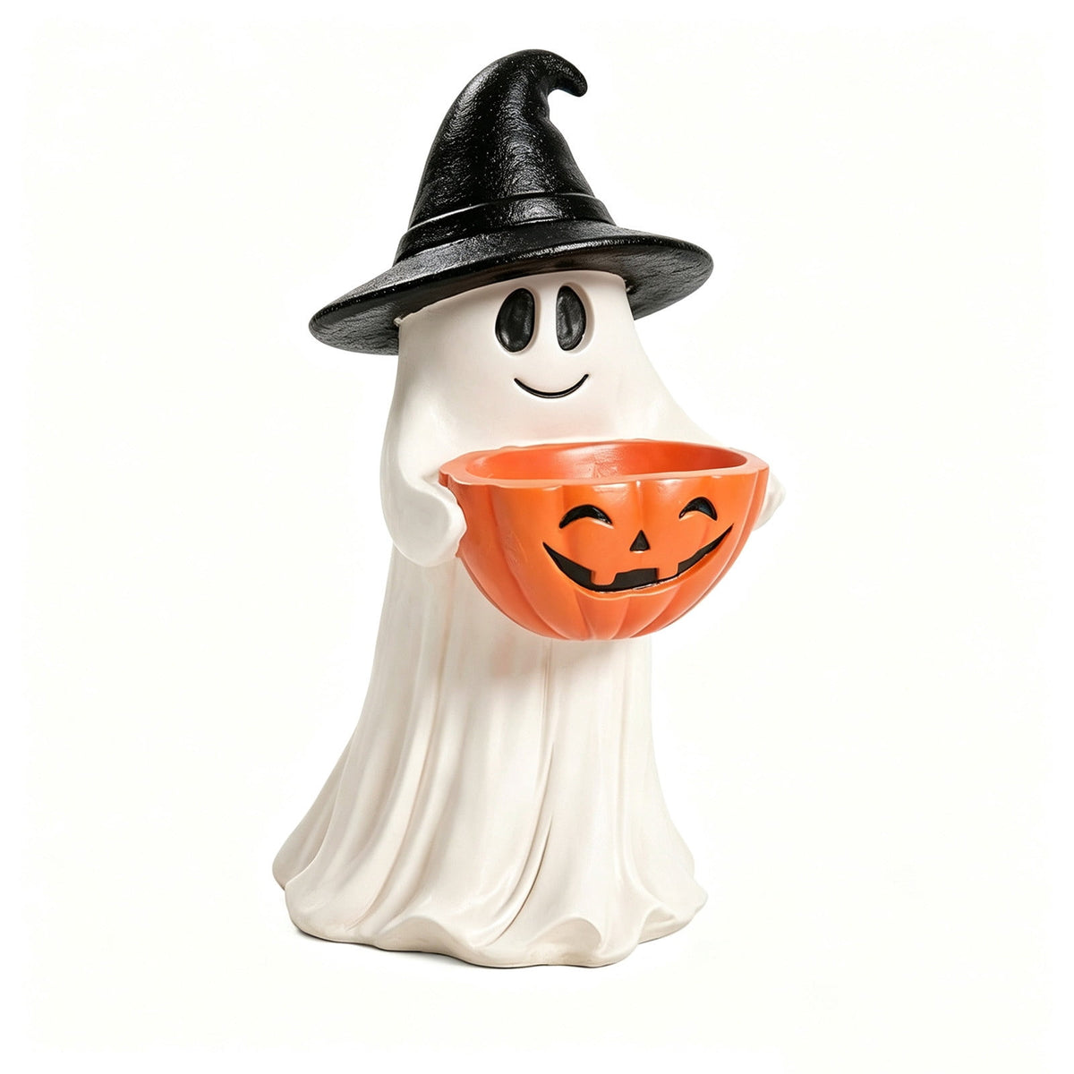 Halloween Decoration Ghost Figurine 11in Resin Ghost Statues with Pumpkin Candy Bowl for Outdoor Indoor Front Door, Porch Yard Lawn Party Decor