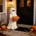 Halloween Ghost Candy Bowl Statue, 13.7" Resin Ghost Figurine Holding Pumpkin Candy Bowl, Outdoor Halloween Decorations for Front Porch, Indoor Yard Lawn Entryway Decor, Trick or Treat Candy Holder