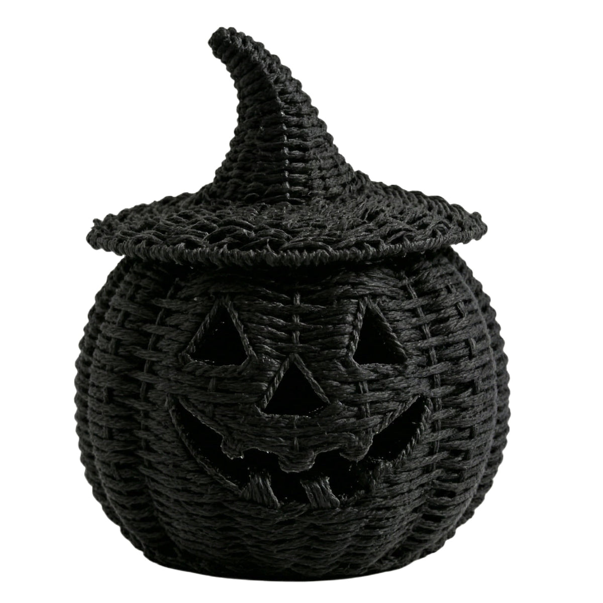 Halloween Woven Seagrass Pumpkin for Spooky Halloween Candy Storage and Home Decor, Black Handcrafted Witch Hat Woven Seagrass Lantern for LED Candy（B）
