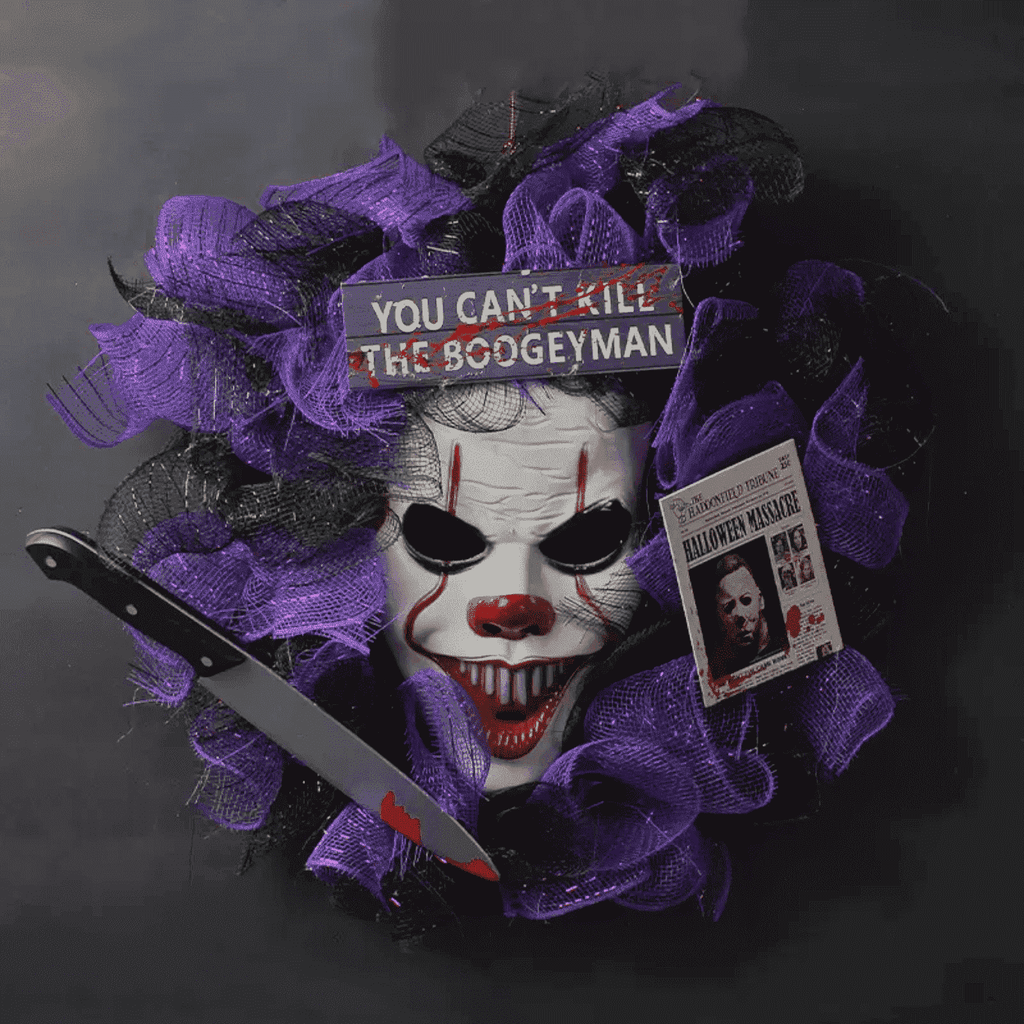 8 Side Halloween Decorative Joker, Purple Wreath, Artificial Party Wreaths, 1pc