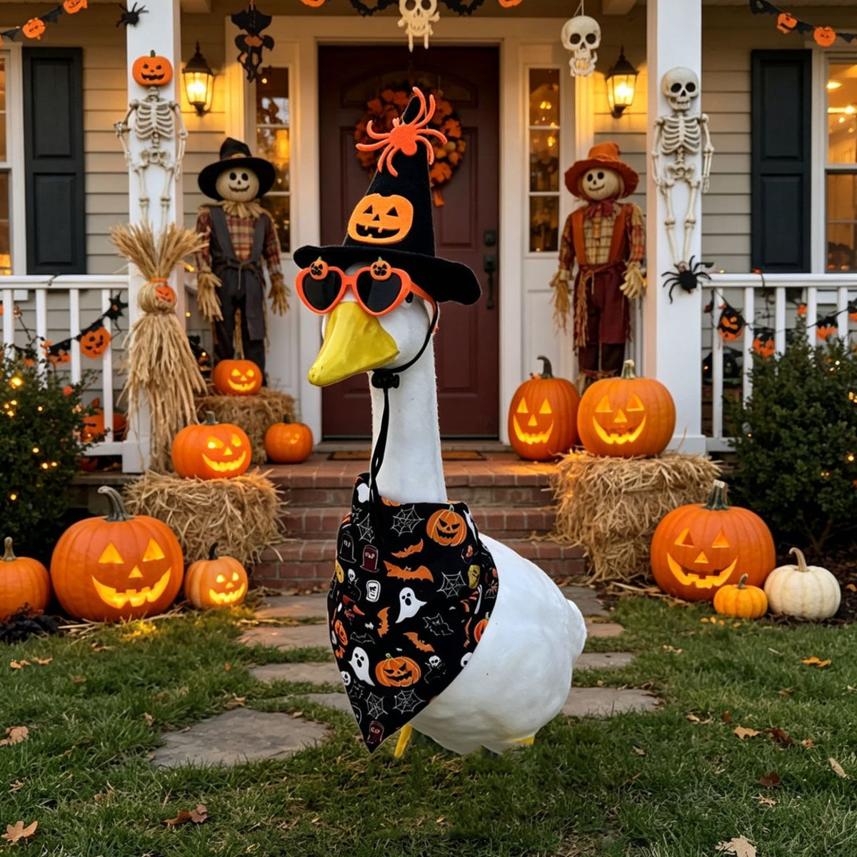 Halloween Garden Porch Decor, Porch Goose Outfits Halloween, 23 Inch Porch Goose Outfits, Witch Dress and Hat Set, Fits 23X11X26 Inch Standing Plush Goose for Front Porch Lawn