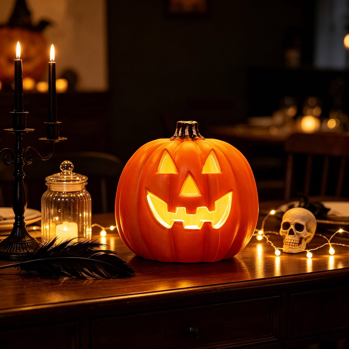 Halloween Lighted Pumpkin Decoration, Glowing Jack o Lanterns, Large LED Pumpkin Lamp with Warm Glow, Outdoor Yard Porch Halloween Decor, Holiday Display Ornament for Home Party