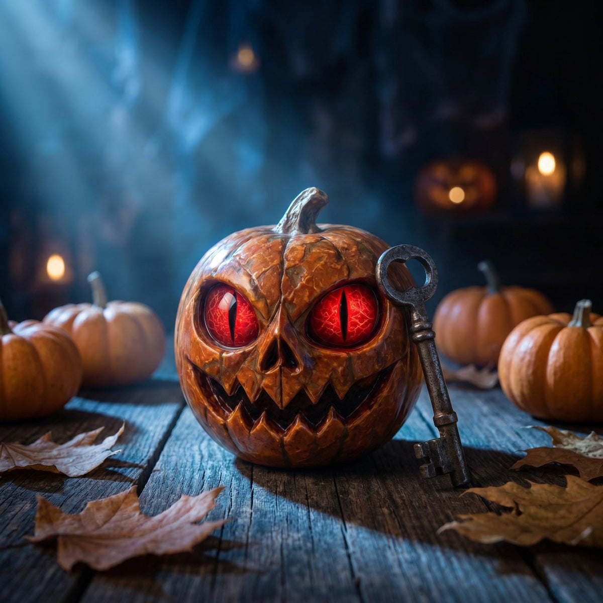 Halloween Scary Jack O Lantern Pumpkin Statue with Color Changing LED Eyes Spooky Tabletop Yard Decor Prop