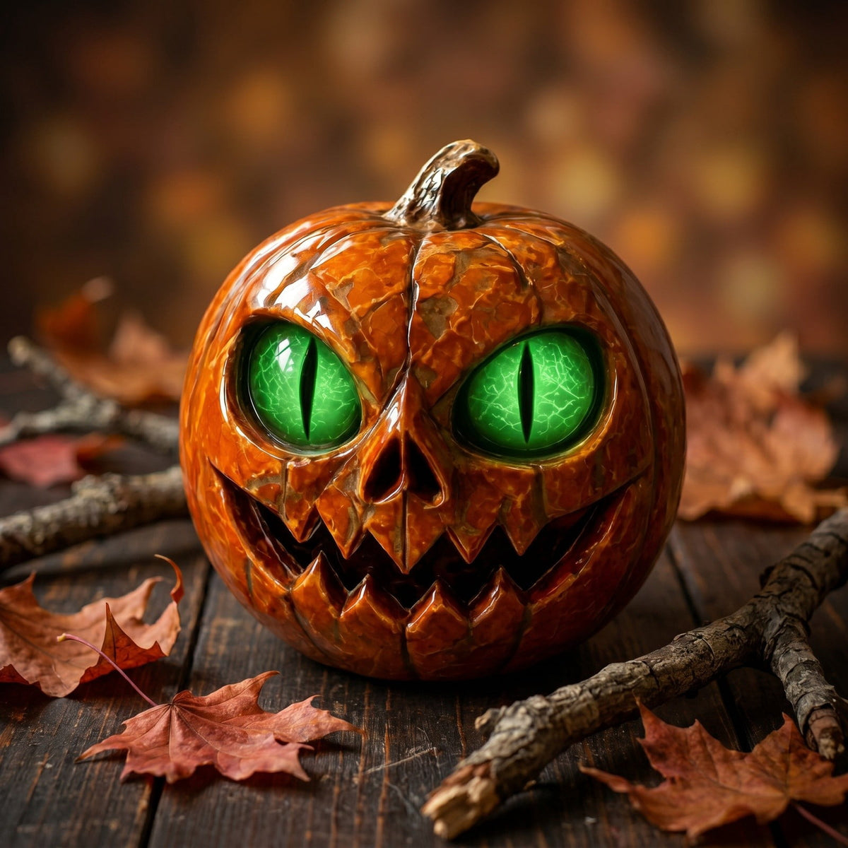 Halloween Scary Jack O Lantern Pumpkin Statue with Color Changing LED Eyes Spooky Tabletop Yard Decor Prop