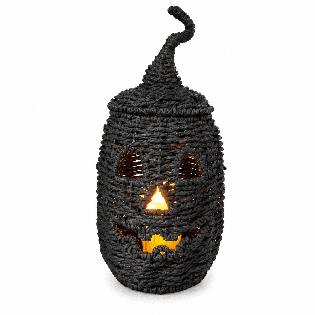 Handwoven Rattan Ghost Lantern with Witch Hat - 13.78 Inch White Wicker Ghost Decor, Light Up Halloween Decorations for Indoor Outdoor, Porch, Patio, Spooky Home Decor, Fall Harvest