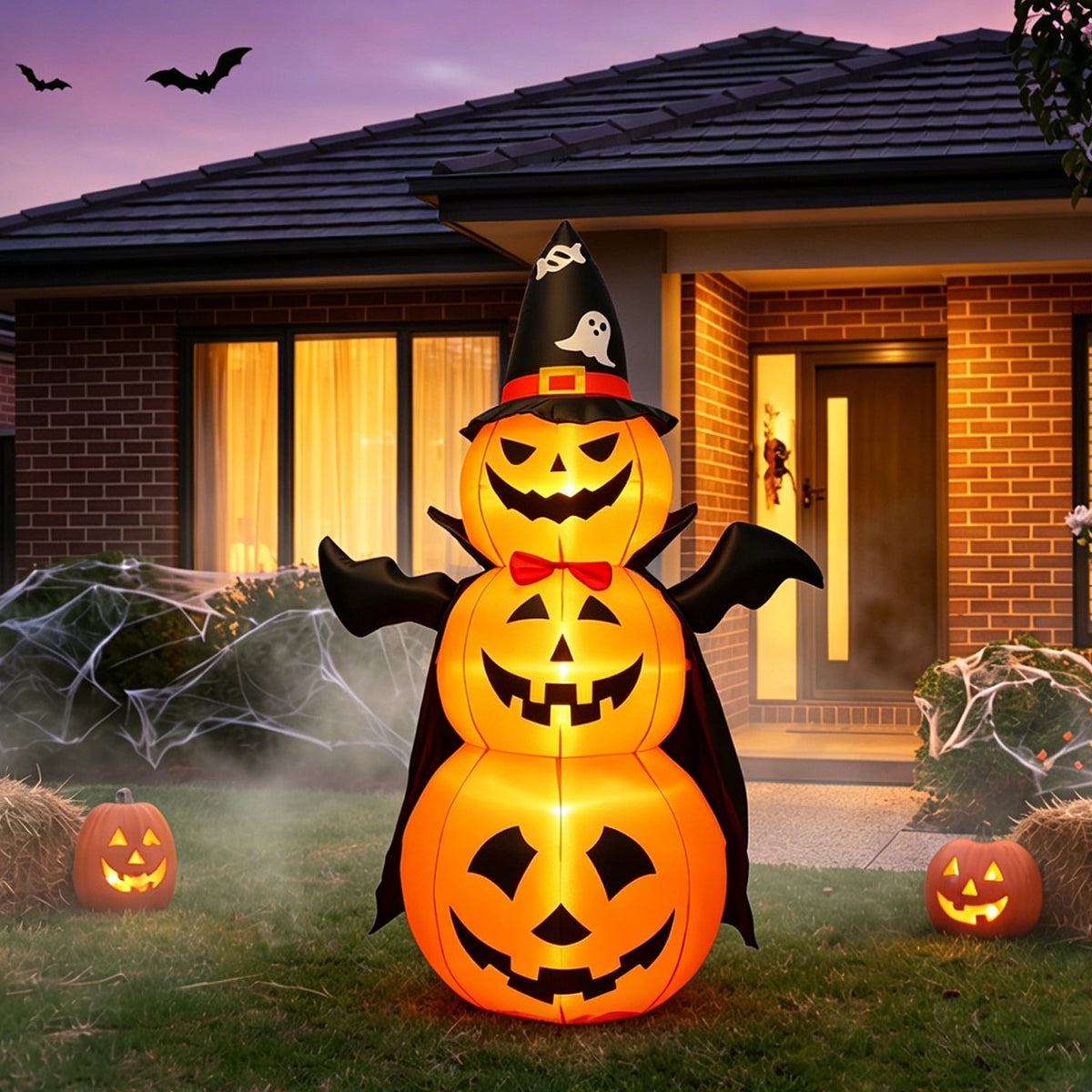 MAGOTAN 9 FT Halloween Inflatables Archway Outdoor Decorations Pumpkin Ghost Archway Halloween Inflatable Blow Up Pumpkin Tombstone Decoration Build-in LED Lights
