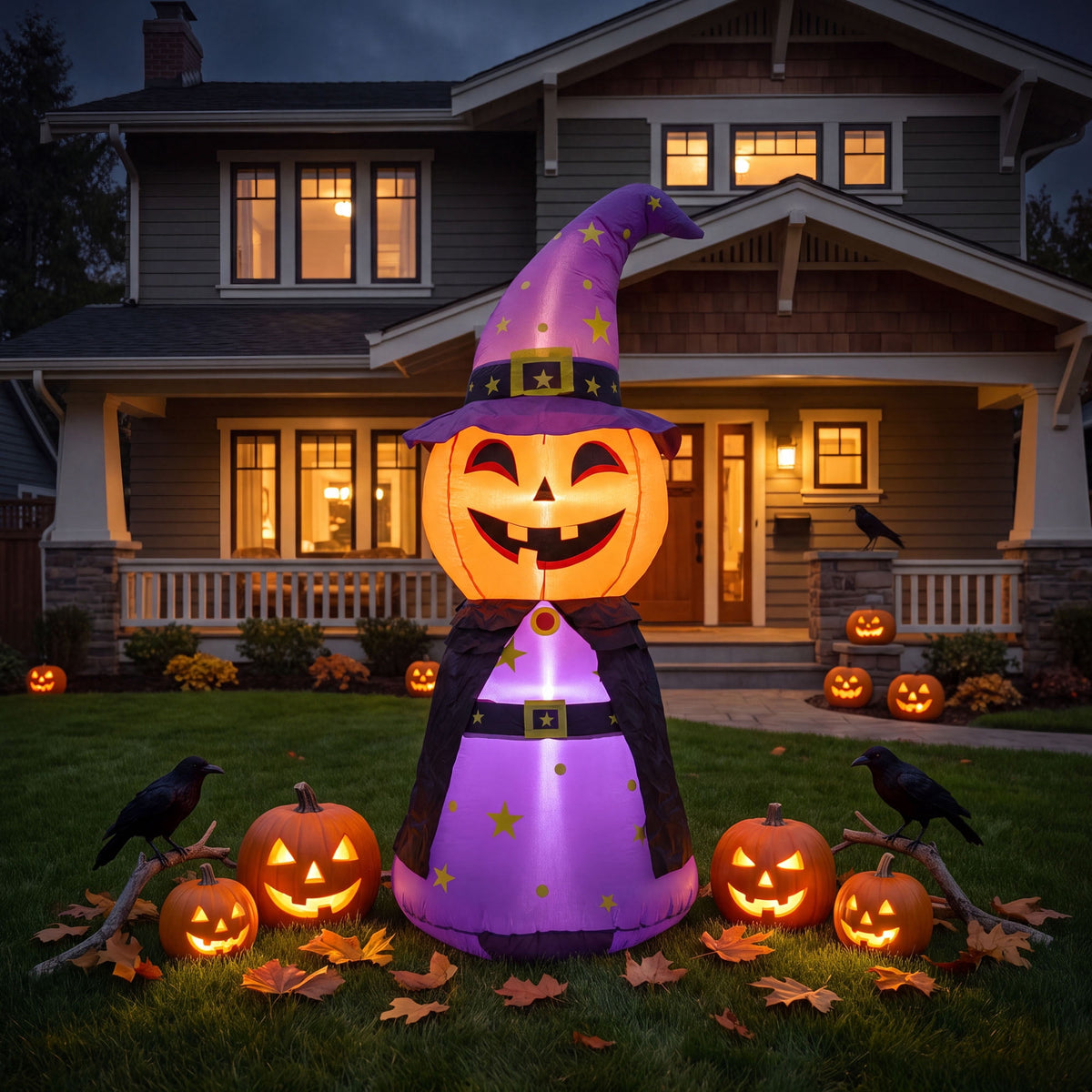 MAGOTAN 9 FT Halloween Inflatables Archway Outdoor Decorations Pumpkin Ghost Archway Halloween Inflatable Blow Up Pumpkin Tombstone Decoration Build-in LED Lights