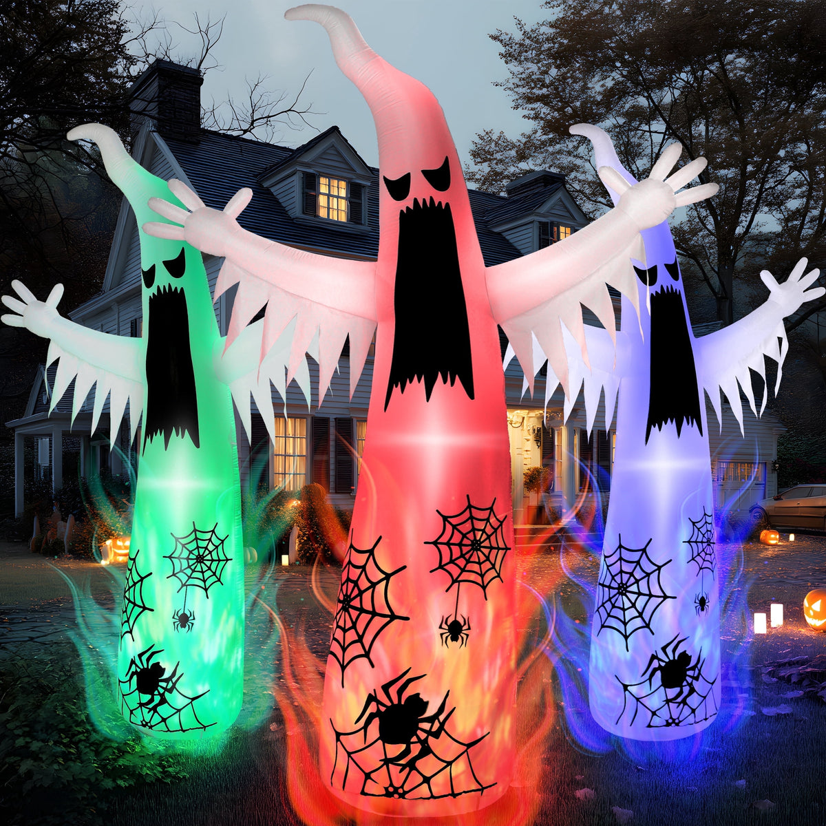 Joyfy 12ft Halloween Ghost Inflatable,Giant Ghosts inflatables with Build-in LEDs Outdoor Decorations,Blow Ups Halloween Yard Inflatables