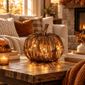 Kuokaa Lighted Fall Rattan Wicker Pumpkin Table Decor with Warm LED Glow, Woven Halloween Tabletop Decoration for Mantel, Entryway and Window Display