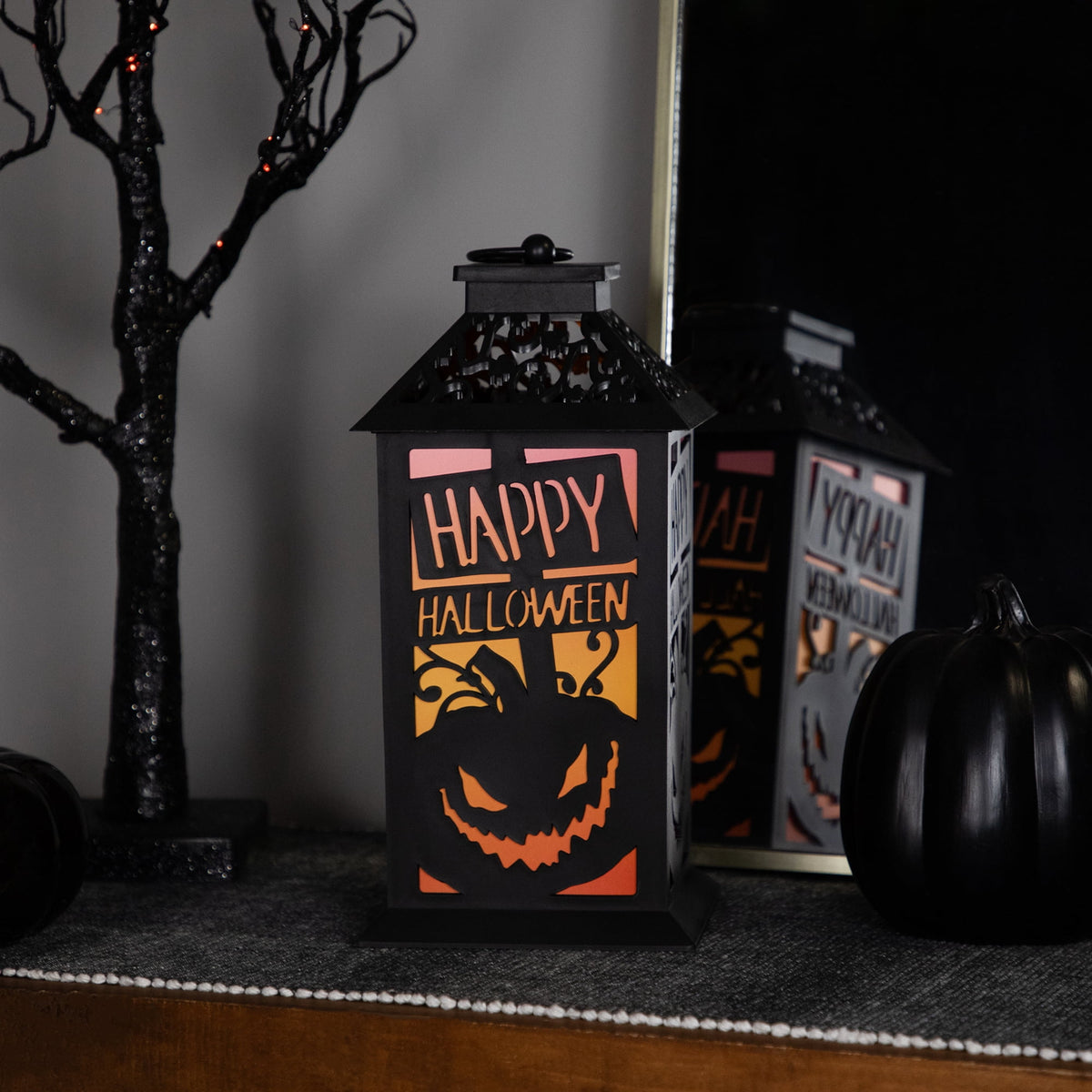 Northlight LED Lighted Jack-O-Lantern Happy Halloween Lantern - 11" - Black