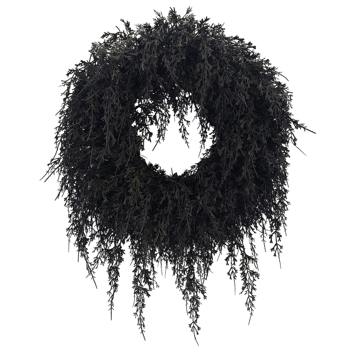 My Texas House Halloween Drapey Faux Cedar Wreath, Black, 24"