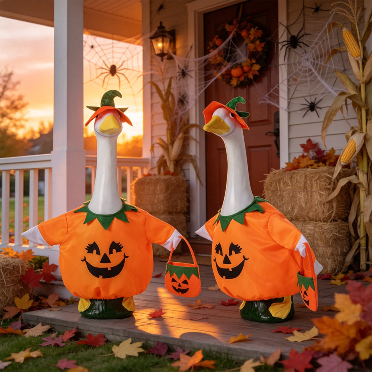 Halloween Garden Porch Decor, Porch Goose Outfits Halloween, 23 Inch Porch Goose Outfits, Witch Dress and Hat Set, Fits 23X11X26 Inch Standing Plush Goose for Front Porch Lawn
