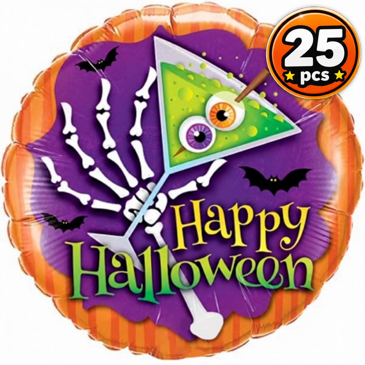 PMU Halloween Party Decoration "Happy Halloween" Jack Faces Aglow 18 Inch Mylar-Foil Balloon (1pkg) Pkg/1