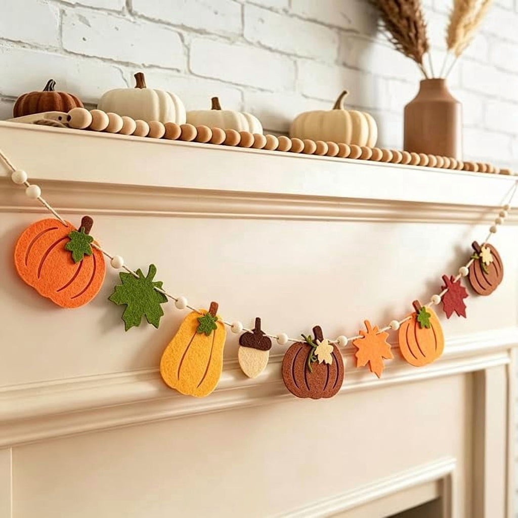Paper Jazz Fall Garland Felt Pumpkin Decor with Fall Leaf and Pumpkin Decorations