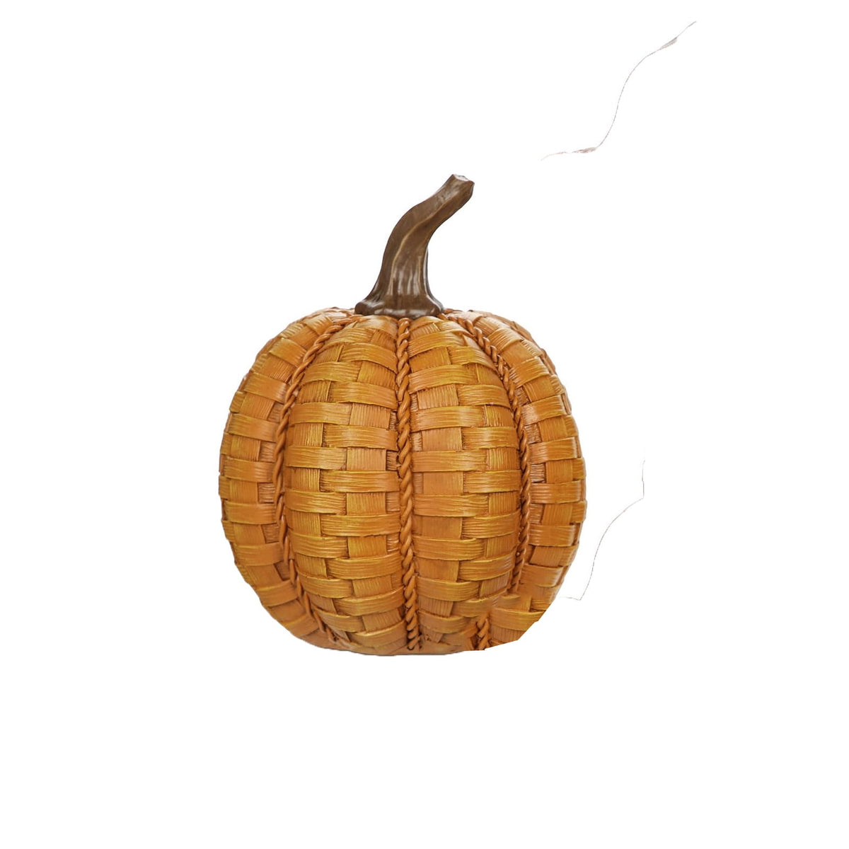 Halloween Resin Faux Pumpkin Decor – 11cm Tall Simulated Woven Pattern Pumpkin Ornament – Halloween Party Decorations for Yard Garden Holiday Layout