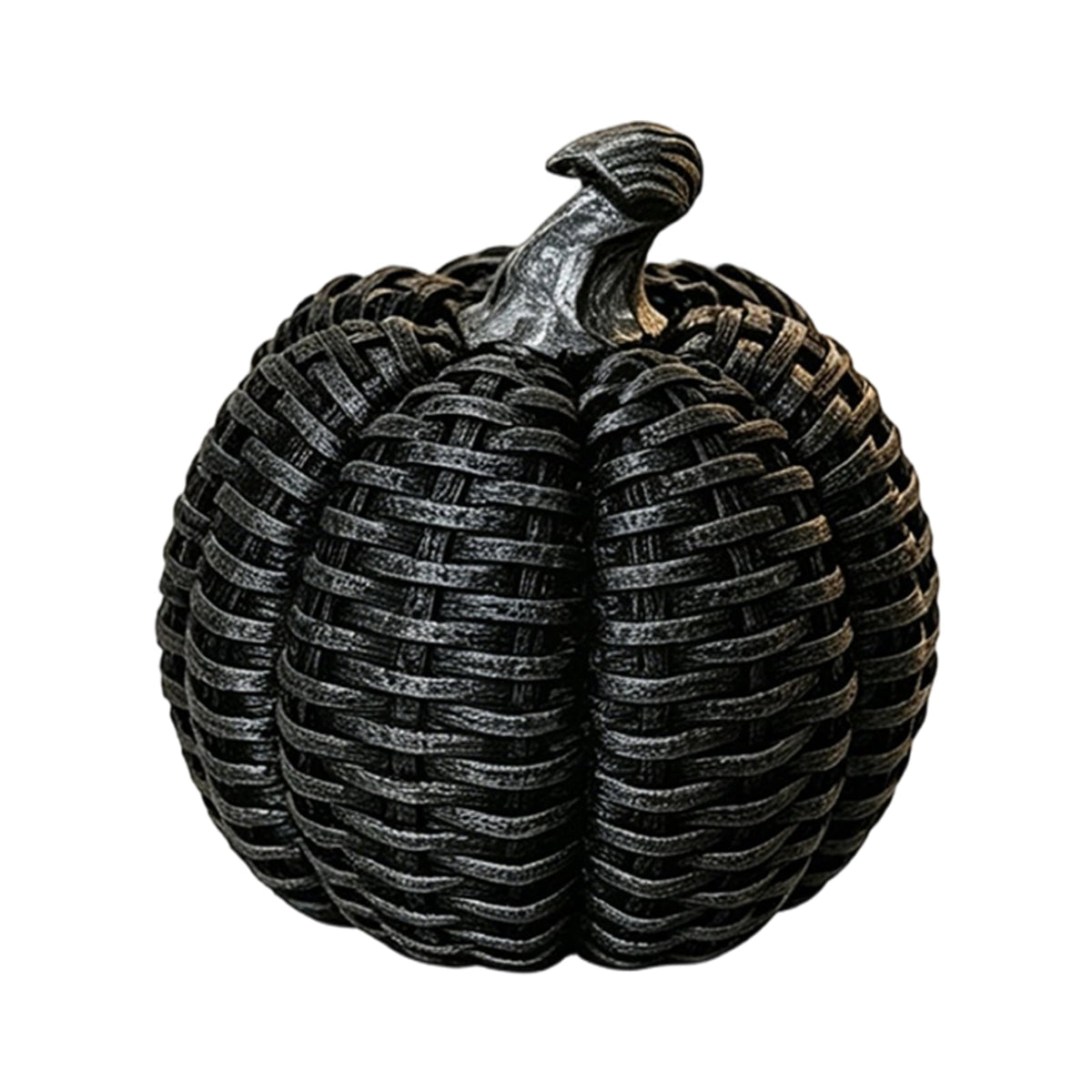 Halloween Resin Faux Pumpkin Decor – 11cm Tall Simulated Woven Pattern Pumpkin Ornament – Halloween Party Decorations for Yard Garden Holiday Layout