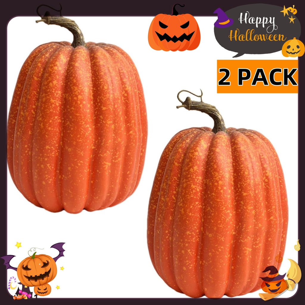 Richmoon 2 PCS 8 Inch Orange Pumpkins for Decorating - Large Artificial Foam Pumpkins for Fall Decor, Halloween, Thanksgiving, Paintable for DIY Crafts & Centerpieces