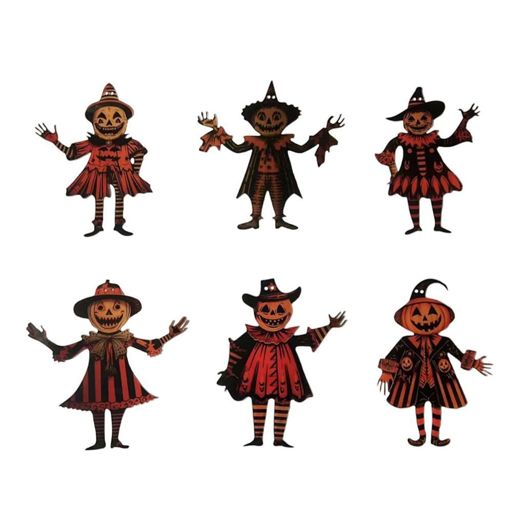 6PCS Halloween Bunting Decoration, Halloween Vintage Bunting Wooden, Wooden Halloween Flag Decoration, Witch Flag Pumpkin, Suitable for Parties, Festivals, Home Wall Decoration