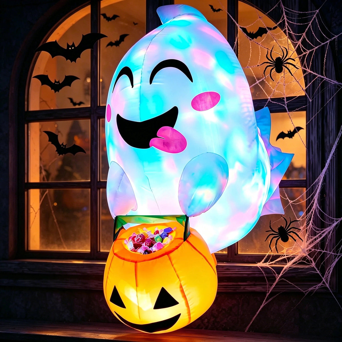 Joyfy 4 FT Halloween Inflatable Purple Octupos Head with Tentacles Broke Out from Window with Built-in LED Blow Up Inflatable for Window Decoration Yard Garden Lawn Decor