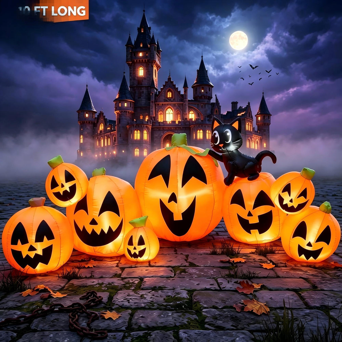 Joyfy 10 Ft Tall Halloween Inflatables Pumpkin,Giant Pumpki Blow Up Decor with Built-in LED Lights,Outdoor Decorations for Yard,Lawn,Garden