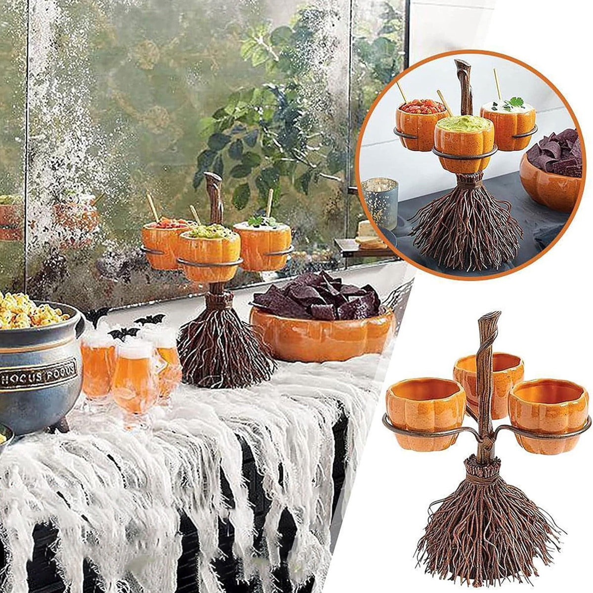 Toycle 3PCS Halloween Candy Bowl Pumpkin Snack Bowl Stand Serving Dishes Food Candy Holder Party Dinnerware for Indoor Home Kitchen Decoration Supplies