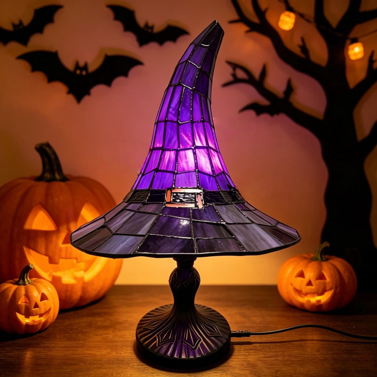 Halloween Pumpkin Night Light With Witch Hat Acrylic LED Tabletop Ornament, Spooky Glowing Figurine for Home Party Bedroom Holiday Decoration
