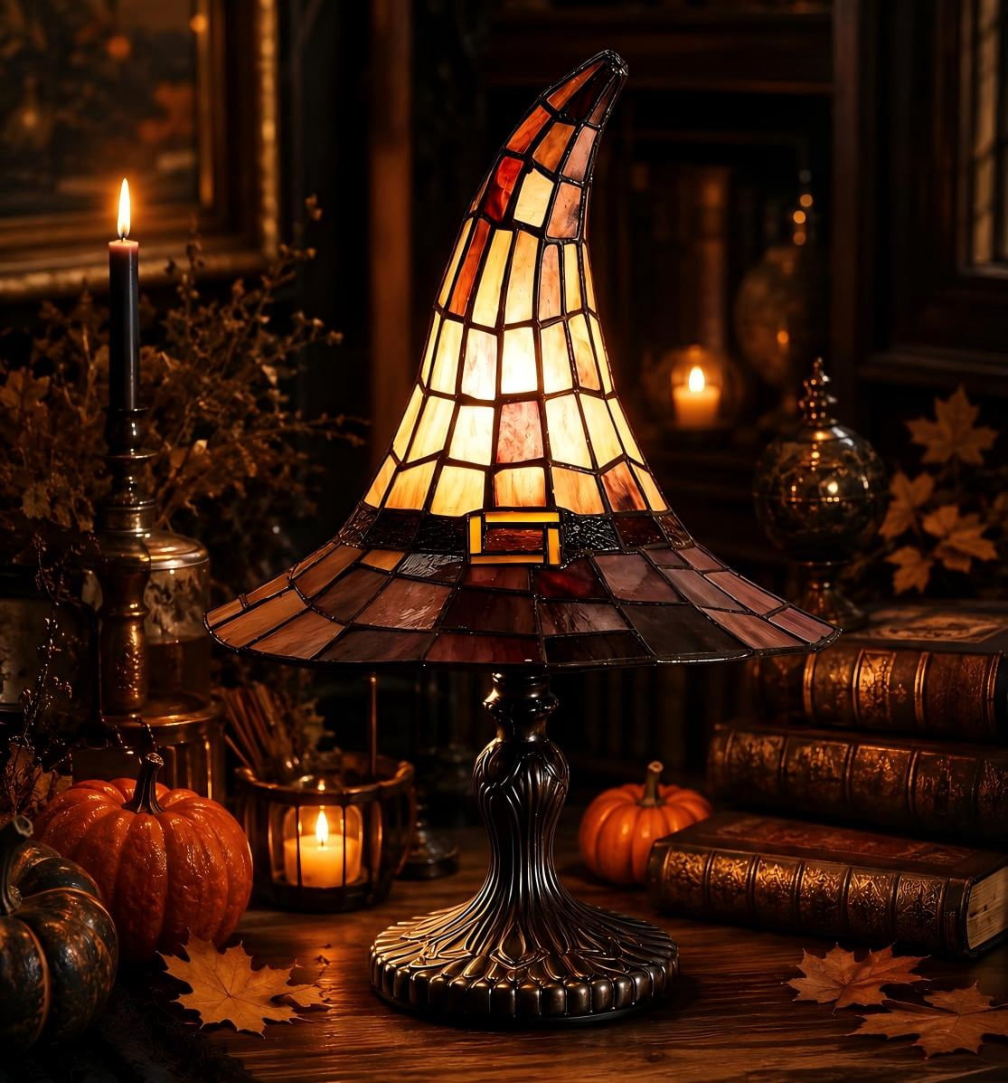 Halloween Pumpkin Night Light With Witch Hat Acrylic LED Tabletop Ornament, Spooky Glowing Figurine for Home Party Bedroom Holiday Decoration