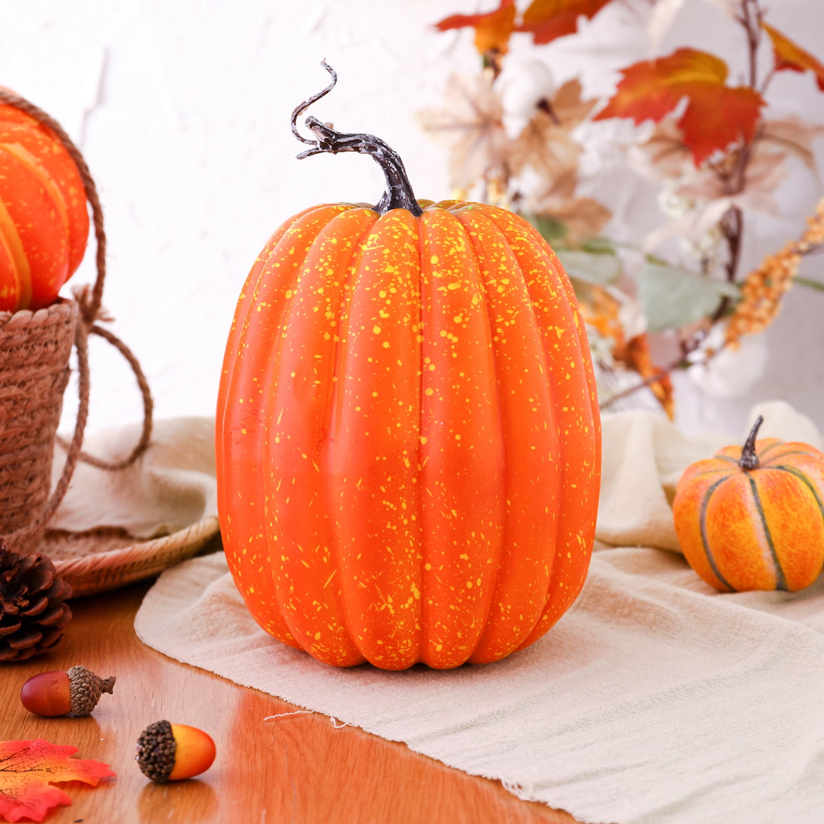 RUINIXCW 8 Inch Large Artificial Pumpkins Fall Decorations Thanksgiving Halloween Pumpkins Giant Fake Pumpkins Foam Pumpkins Autumn Harvest Home Decor