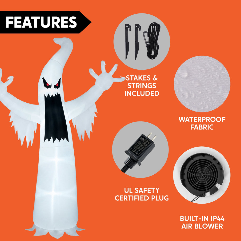 Joyfy 12ft Halloween Ghost Inflatable,Giant Ghosts inflatables with Build-in LEDs Outdoor Decorations,Blow Ups Halloween Yard Inflatables