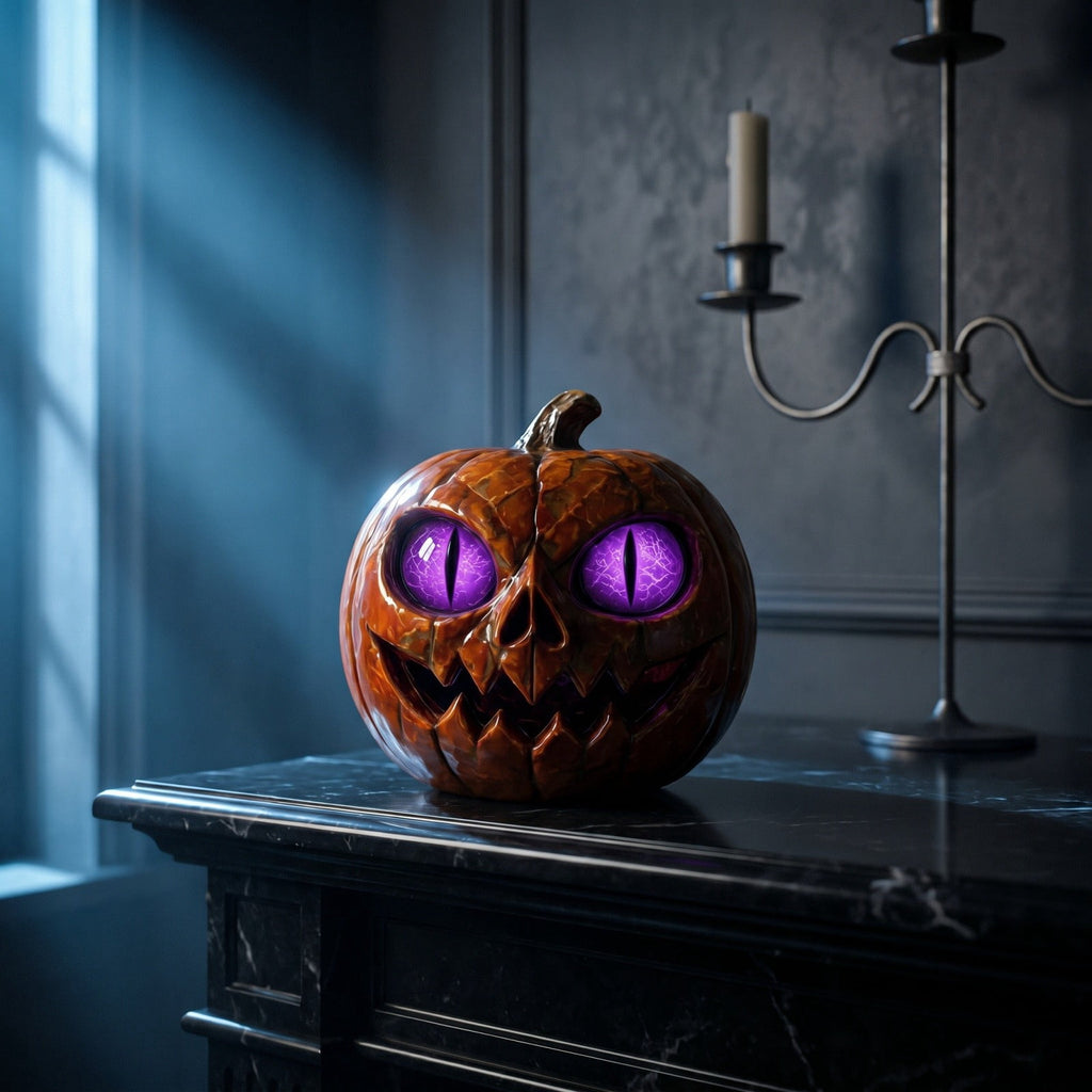 Halloween Scary Jack O Lantern Pumpkin Statue with Color Changing LED Eyes Spooky Tabletop Yard Decor Prop