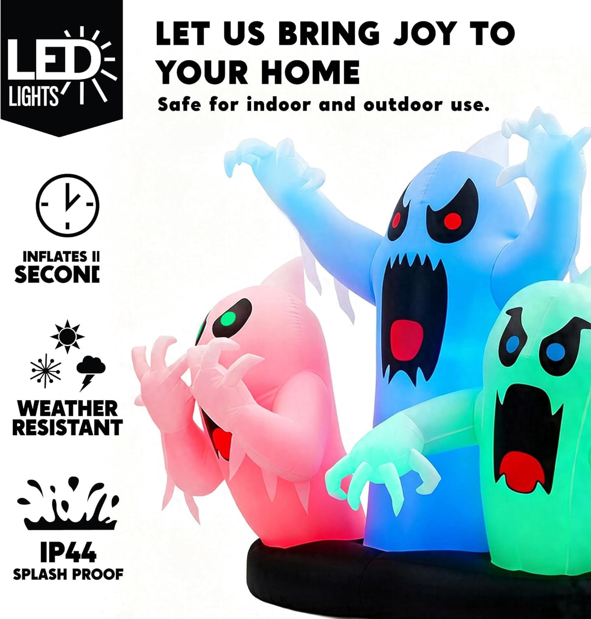 Joyfy 5 FT Halloween Inflatable Ghost Decoration with Colorful LEDs,Trunk or Treat Car Decorations Kit Ghost Trio with Built-in LED Light for Halloween Party Indoor,Outdoor,Yard,Garden Decor