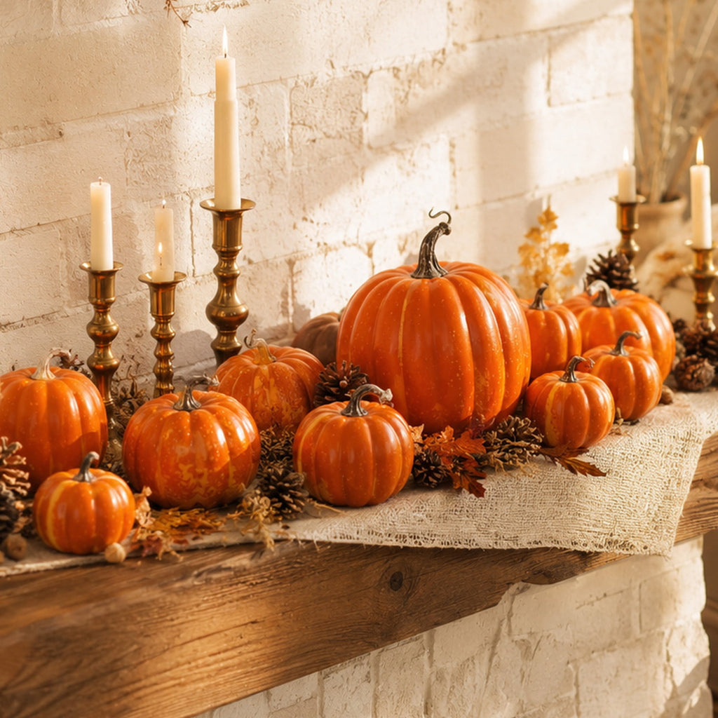 7 Pcs Assorted Size Artificial Pumpkin Set, Realistic Foam Pumpkin Decorations for Halloween Fall Harvest Decor, Thanksgiving Table Decor Centerpiece, Farmhouse Seasonal Home Decor and Party Display