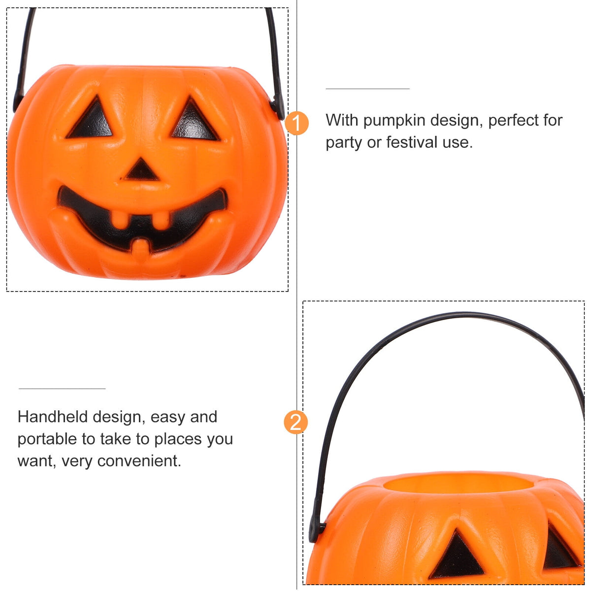 8-Pack Plastic Pumpkin Candy Buckets - Halloween Trick or Treat Pails for Kids, Orange Party Decorations, Durable Candy Holders for Children