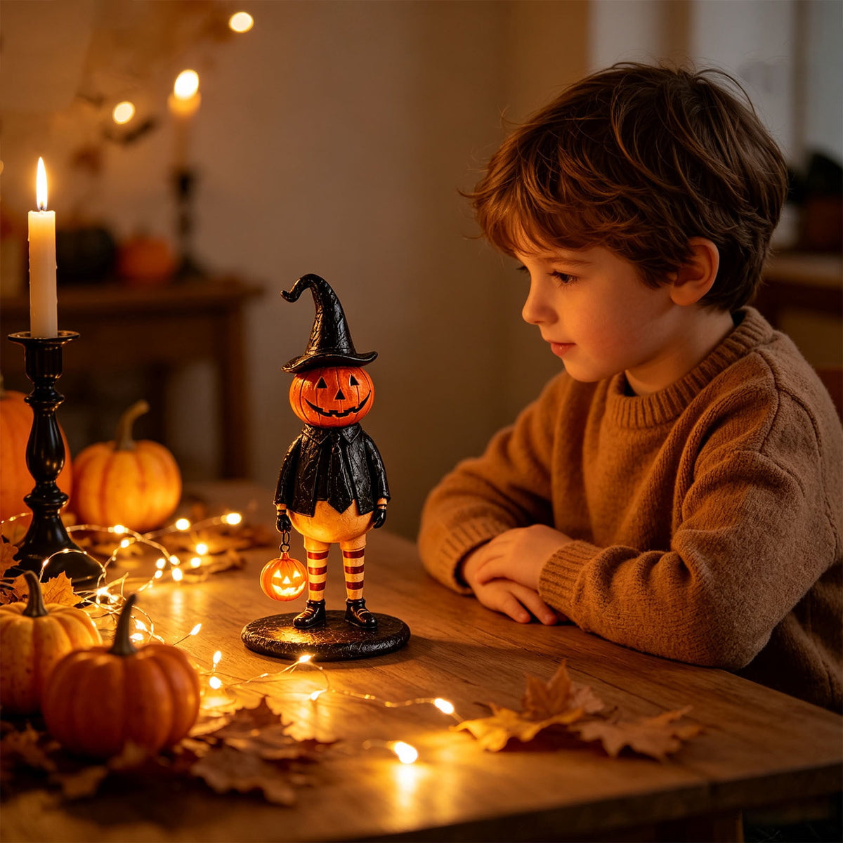 Fall Decorations for Home, 7.9in Lighted Halloween Scarecrow Dog Figurine, Resin Thanksgiving Halloween Garden Dogs Figurines for Autumn Harvest Porch Yard Garden Decor