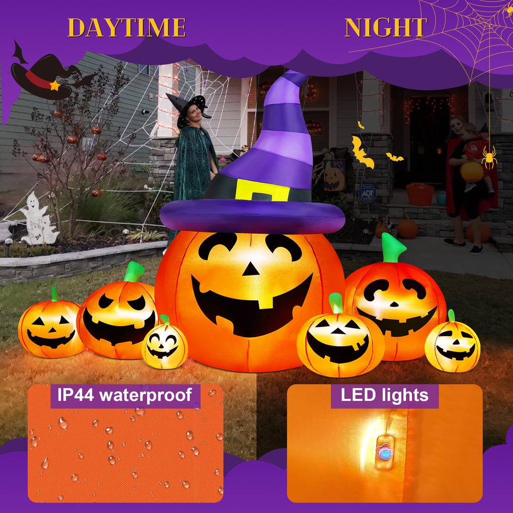 Yexmas 8 FT Halloween Inflatables Pumpkin,7 Pumpkins Halloween Outdoor Decoration with Built-in LED Lights,Halloween Blow Ups for Yard, Lawn, Garden Decor