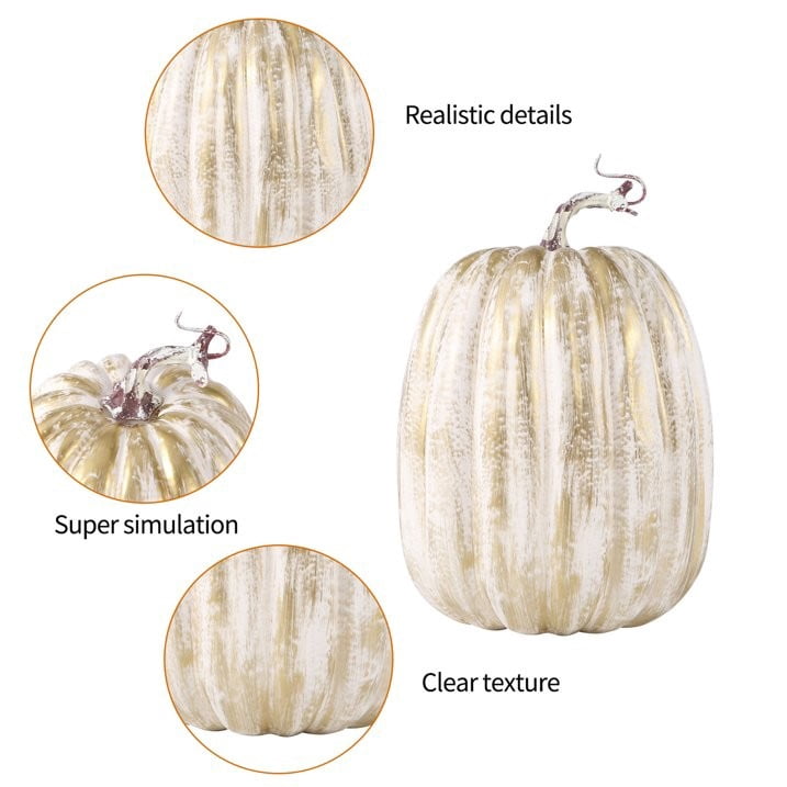 CQHVKQ 8 Inch Large Artificial Pumpkin Fall Decorations, Realistic Fake Harvest Pumpkin, Orange Gold Decorative Pumpkins for Table Centerpieces, Fall, Thanksgiving & Halloween DIY