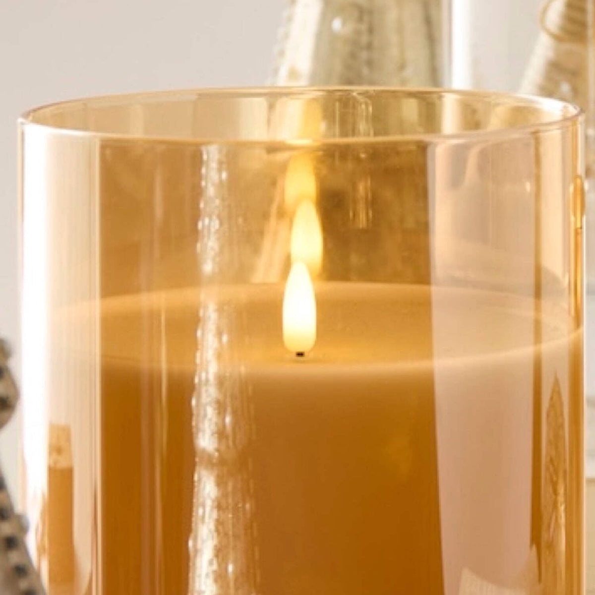 RAZ Imports Gold Ivory Glass LED Pillar Flameless Candle, 6 Hour Timer, Battery Operated - 3.5"W X 4"H