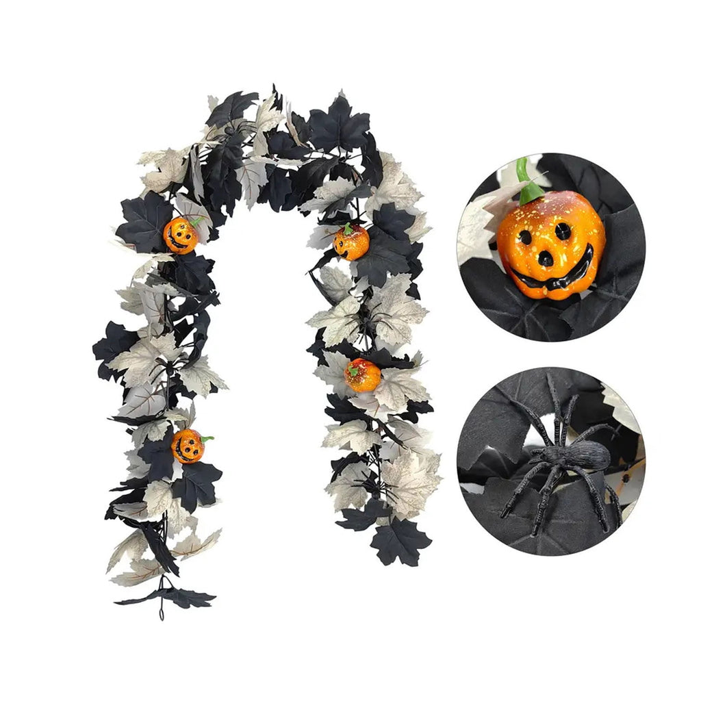 Chmadoxn 78.74" Halloween Thanksgiving Maple Leaf Garland with Mini Pumpkins & Berries, Artificial Fall Leaves Vine for Mantel Staircase Porch, Autumn Harvest Hanging Home Decor