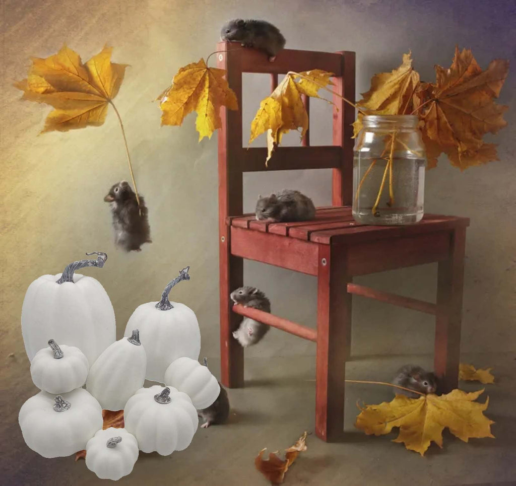 LSLJS Halloween Pumpkin Decorations, 8 Pack Different Size Artificial Lifelike Pumpkins Fall Crop Pumpkins Ornaments,Havest Pumpkin Simulation Model For Home Garden, Thanksgiving, Halloween
